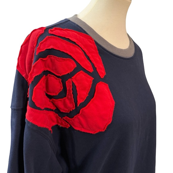 Rodeo Quincy Navy Blue Sweatshirt Red Rose Appliqué L/XL - Picture 6 of 8